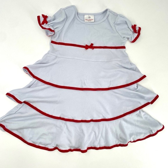 Hanna Andersson Valentine Spring Dress Blue with Red Velvet Size UK 100 - US 4 - Picture 1 of 6